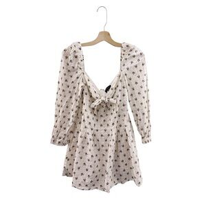 Majorelle Floral Printed Long Sleeve Romper Mini Metallic Lurex Thread